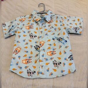 Bluey Print Button Down Shirt Satin